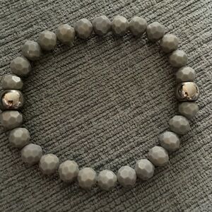Gray Faceted Crystal Stretch Bracelet w/ Silver Accent Beads – Handmade Unisex